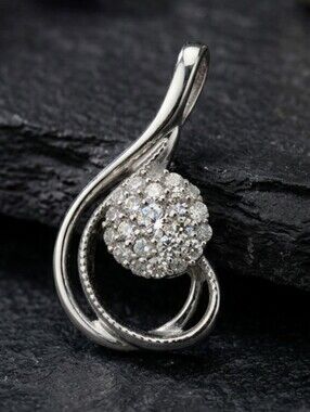 10K Diamond White Gold drop Cluster Pendant